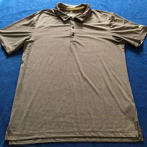 Men's Adidas Golf Gray Black Striped Polo Short Sleeved 100% Polyester Size M
